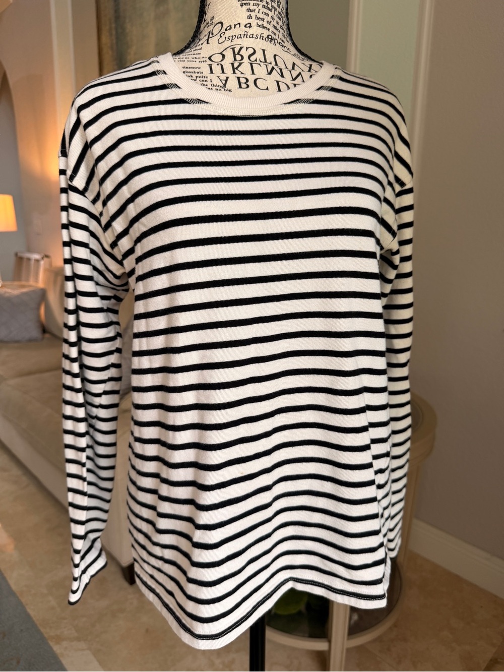 GUC | Sz S | Zara Striped Long Sleeve Crewneck Top Black White Oversized